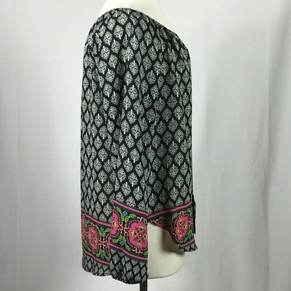 Boho Damask Print Peasant Blouse - Picture 4 of 12